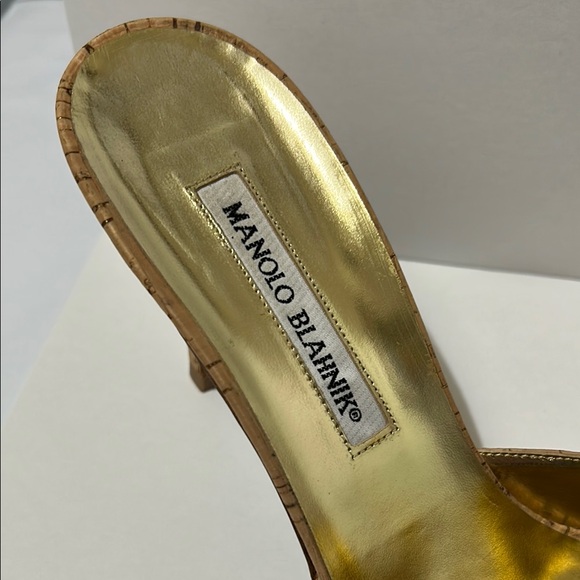 Manolo Blahnik Natural Cork Astuta Open Toe Slide Heels Size 39/8.5 - Picture 11 of 16